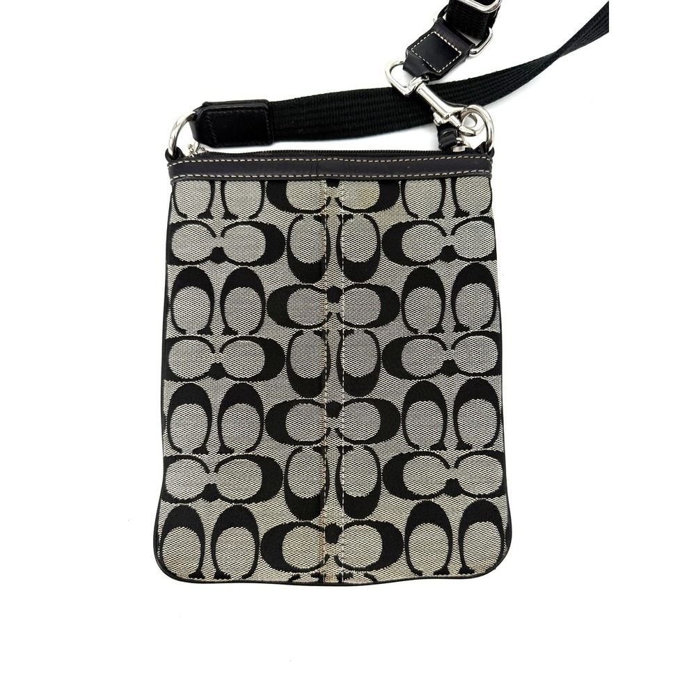Coach Signature Jacquard North South Swingpack Crossbody Bag Black Vtg Leather - Picture 10 of 13
